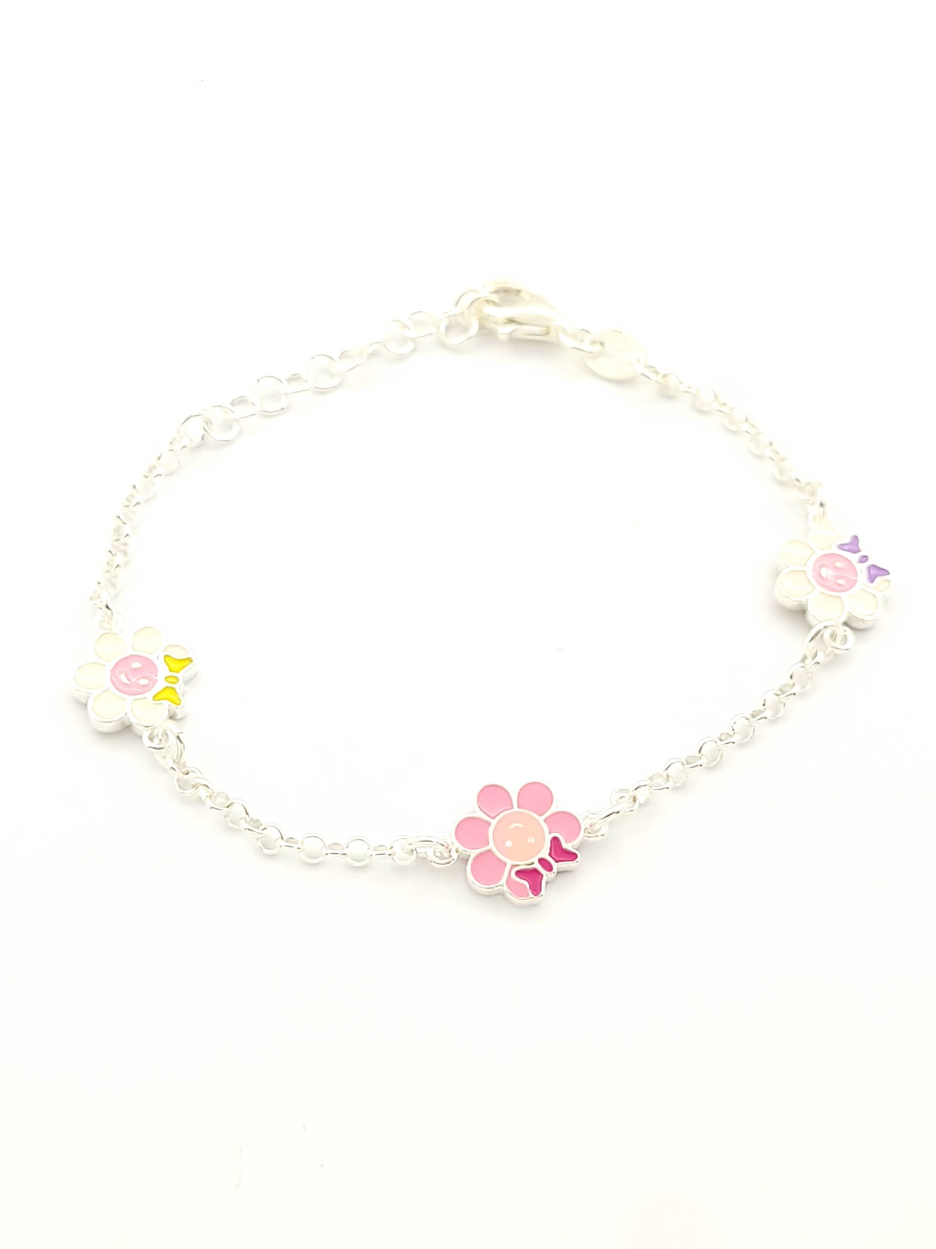 Ασημένιο Παιδικό Βραχιόλι , Με Μαργαρίτες Με Σμάλτο κωδ.9LC203362