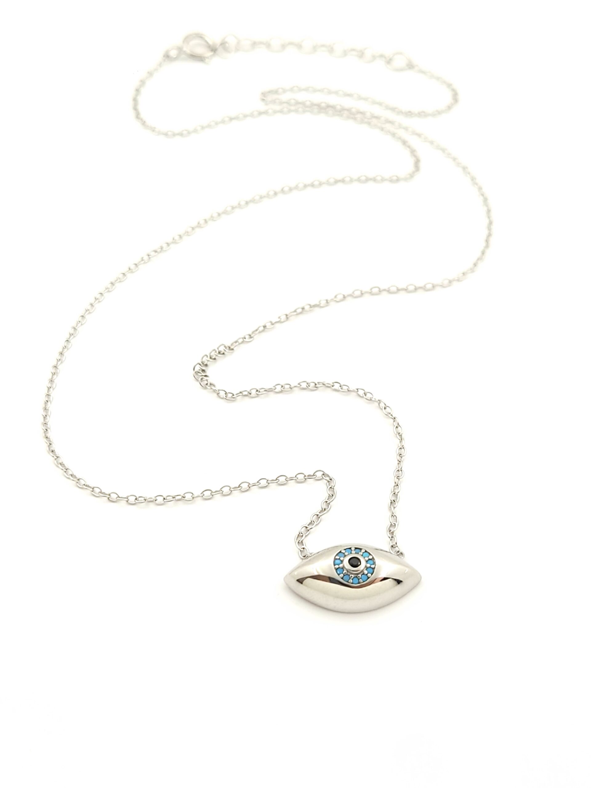 Ασημένιο Γυναικείο Κολιέ, Με Ματάκι Με Χρωματιστά Ζιργκόν κωδ.108170