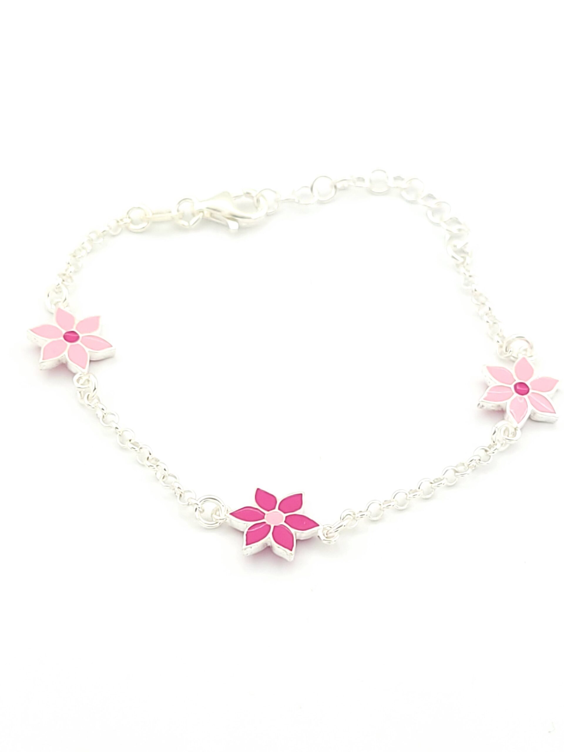 Ασημένιο Παιδικό Βραχιόλι , Με Λουλούδια Με Σμάλτο κωδ.PSBK0158