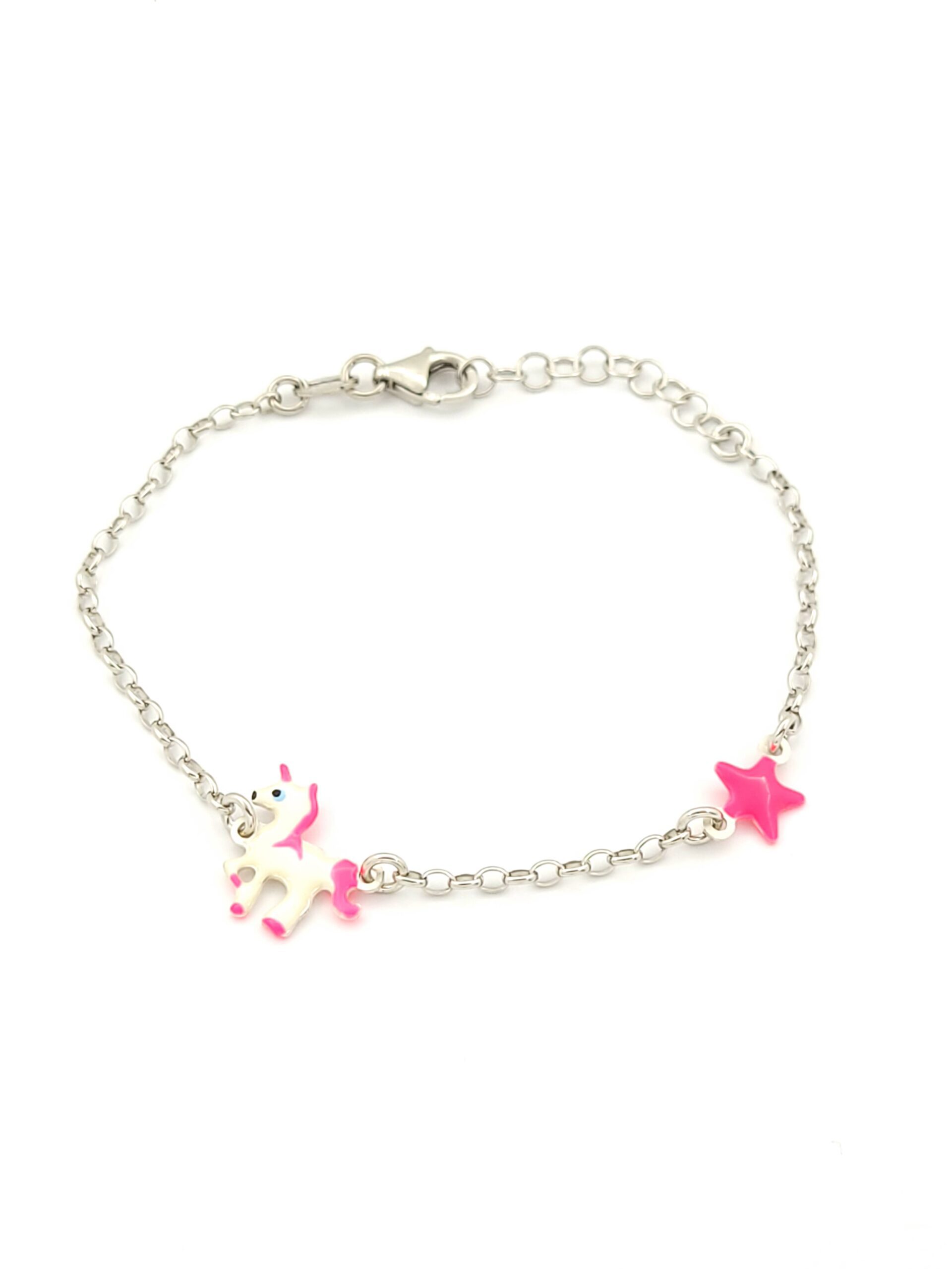 Ασημένιο Παιδικό Βραχιόλι , Με Μονόκερο Και Αστέρι Με Σμάλτο κωδ.9F200142