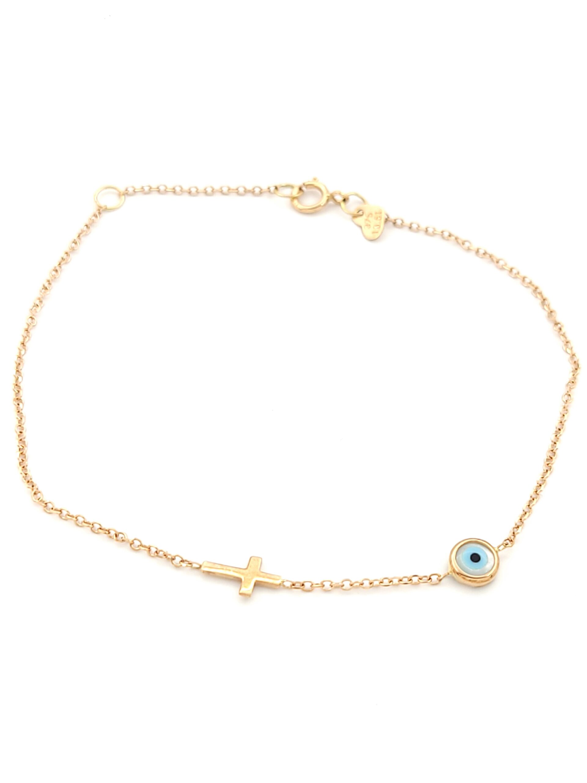 Ροζ Χρυσό Γυναικείο Βραχιόλι Κ9, Με Ματάκι και Σταυρό κωδ.108447