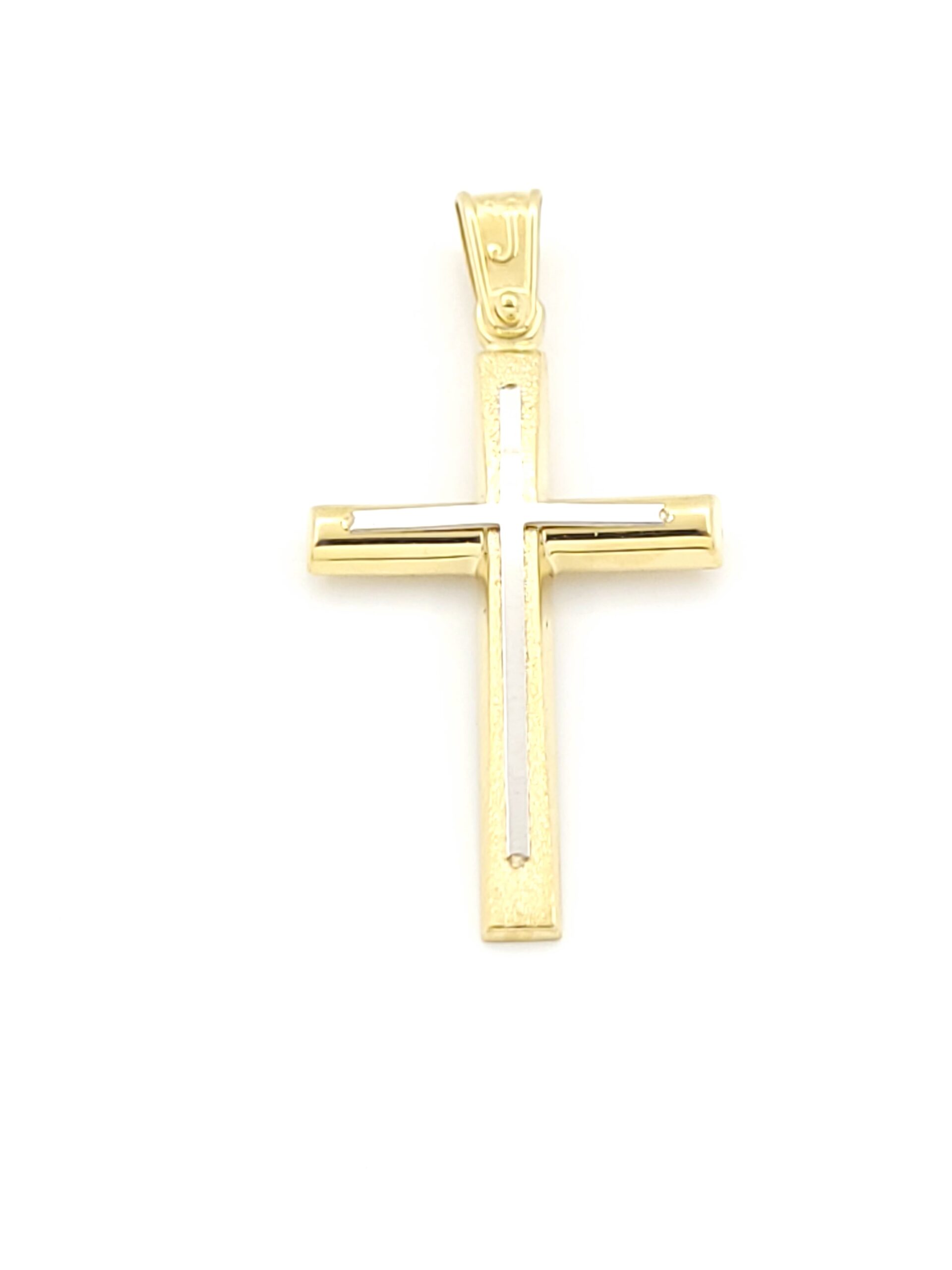 Xρυσός Ανδρικός Σταυρός Κ14, Δίχρωμος Ματ Λουστρέ κωδ.108378