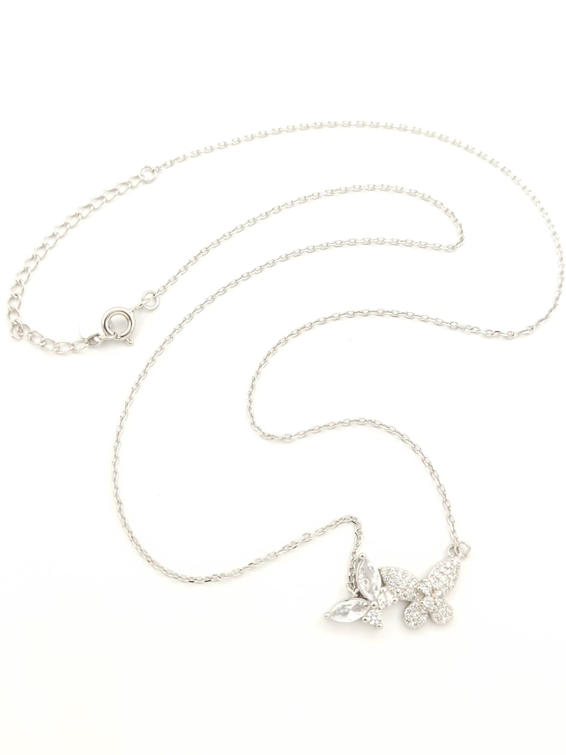 Ασημένιο Γυναικείο Κολιέ, Με Πεταλούδες Με Λευκά Ζιργκόν κωδ.01522