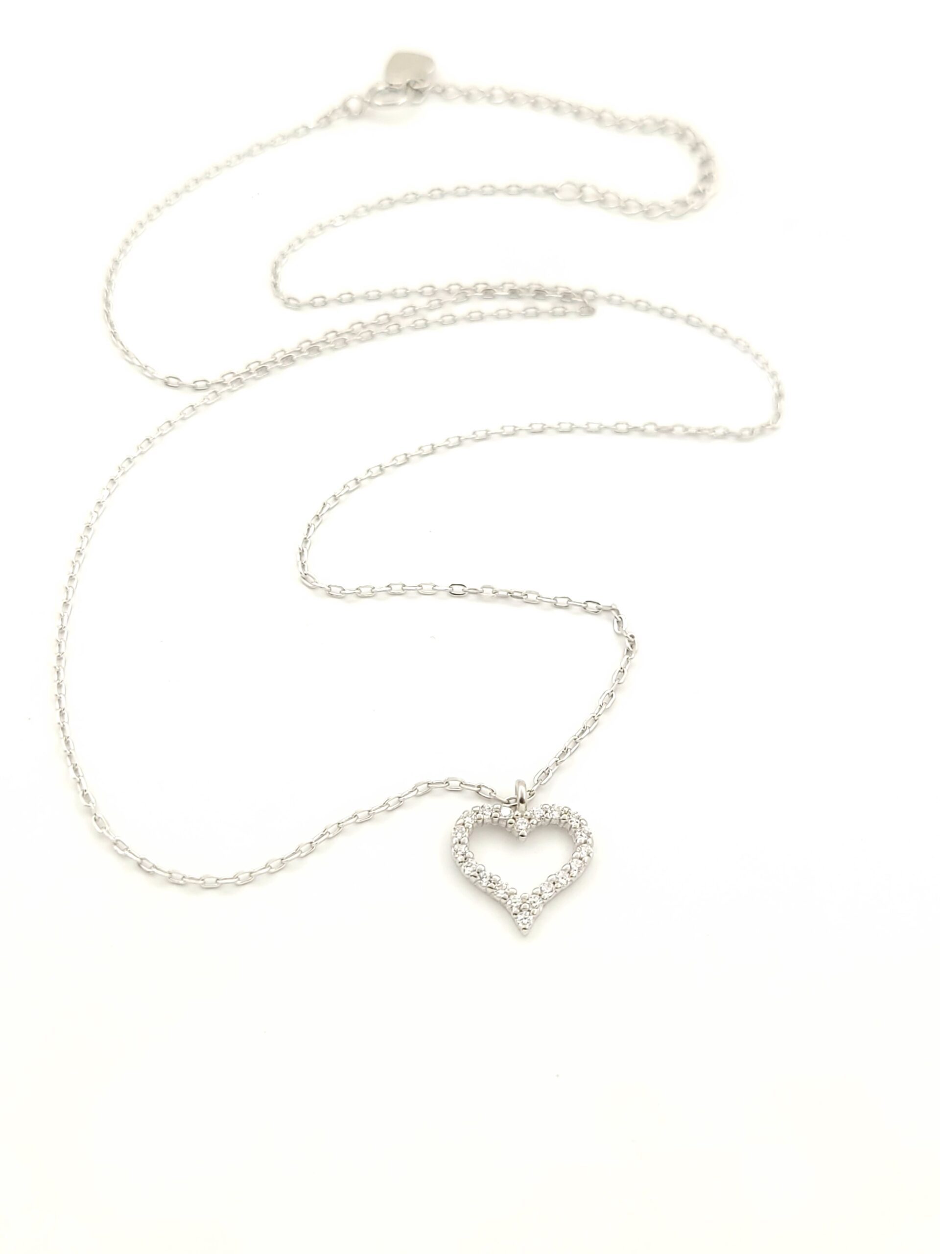 Ασημένιο Γυναικείο Κολιέ, Με Καρδιά Με Λευκά Ζιργκόν κωδ.01561