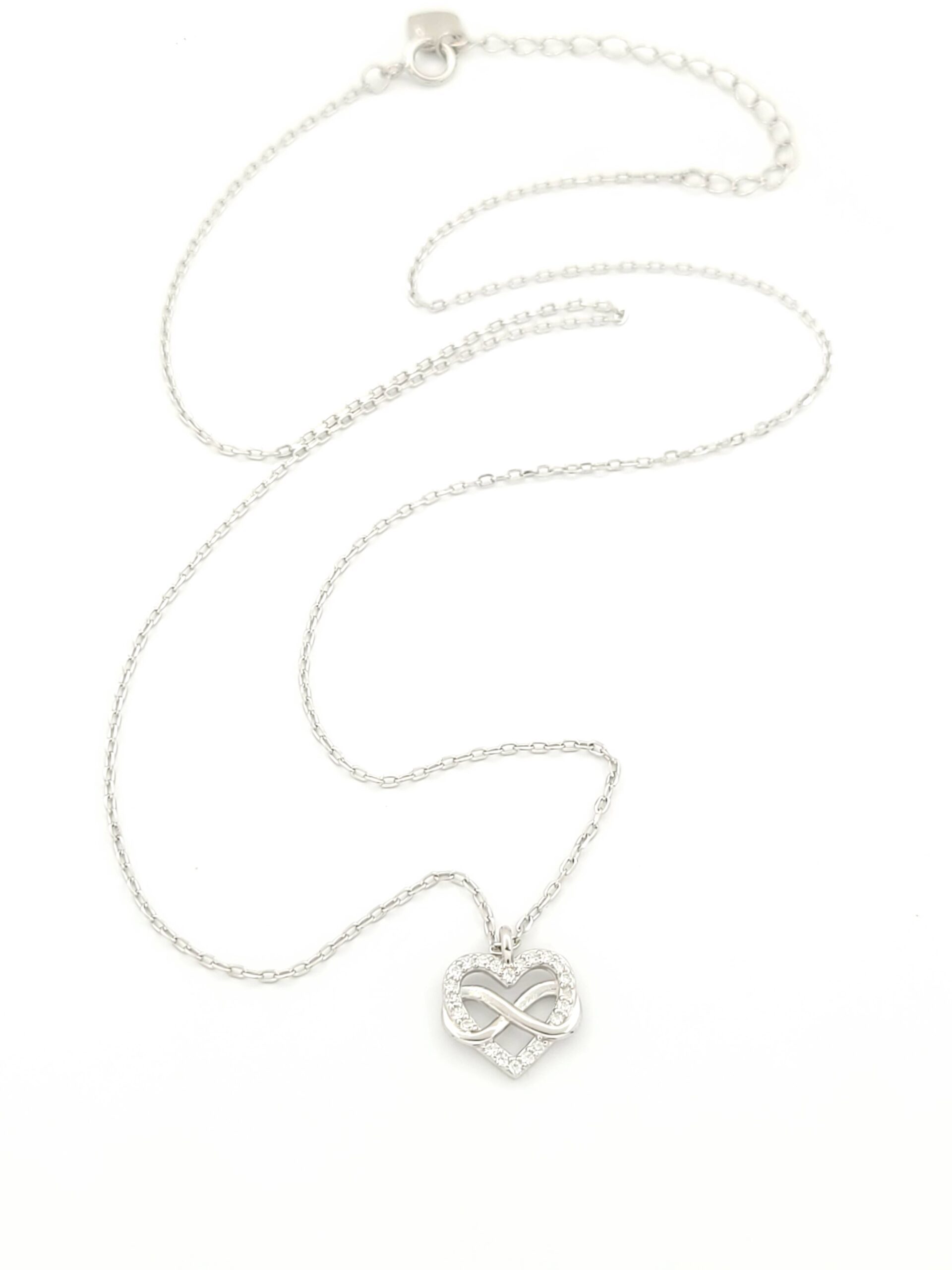 Ασημένιο Γυναικείο Κολιέ Με Καρδιά, Άπειρο και Λευκά Ζιργκόν κωδ.01540