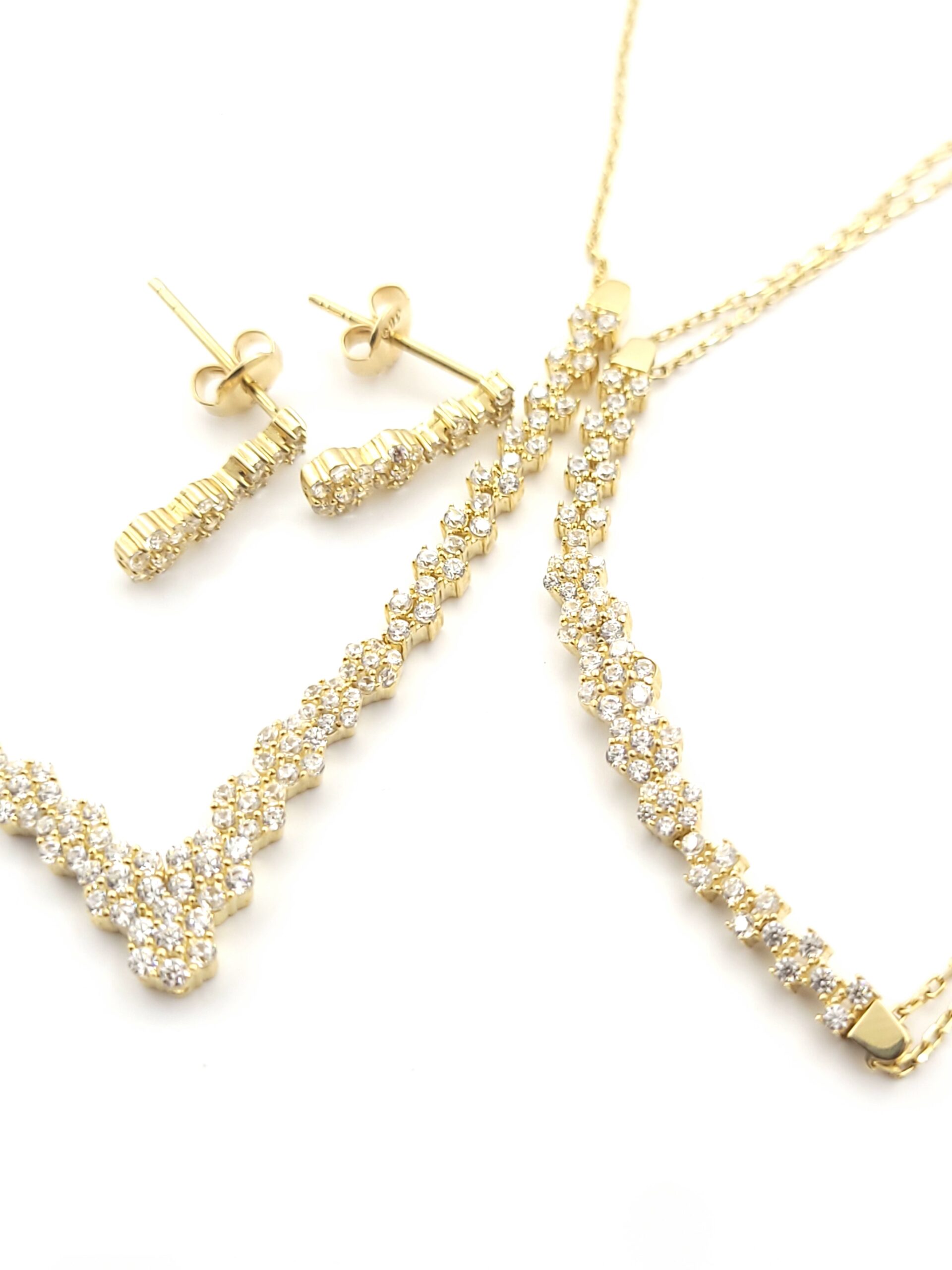 Χρυσό Σετ Κοσμημάτων, Με Λευκά Ζιργκόν κωδ.107767