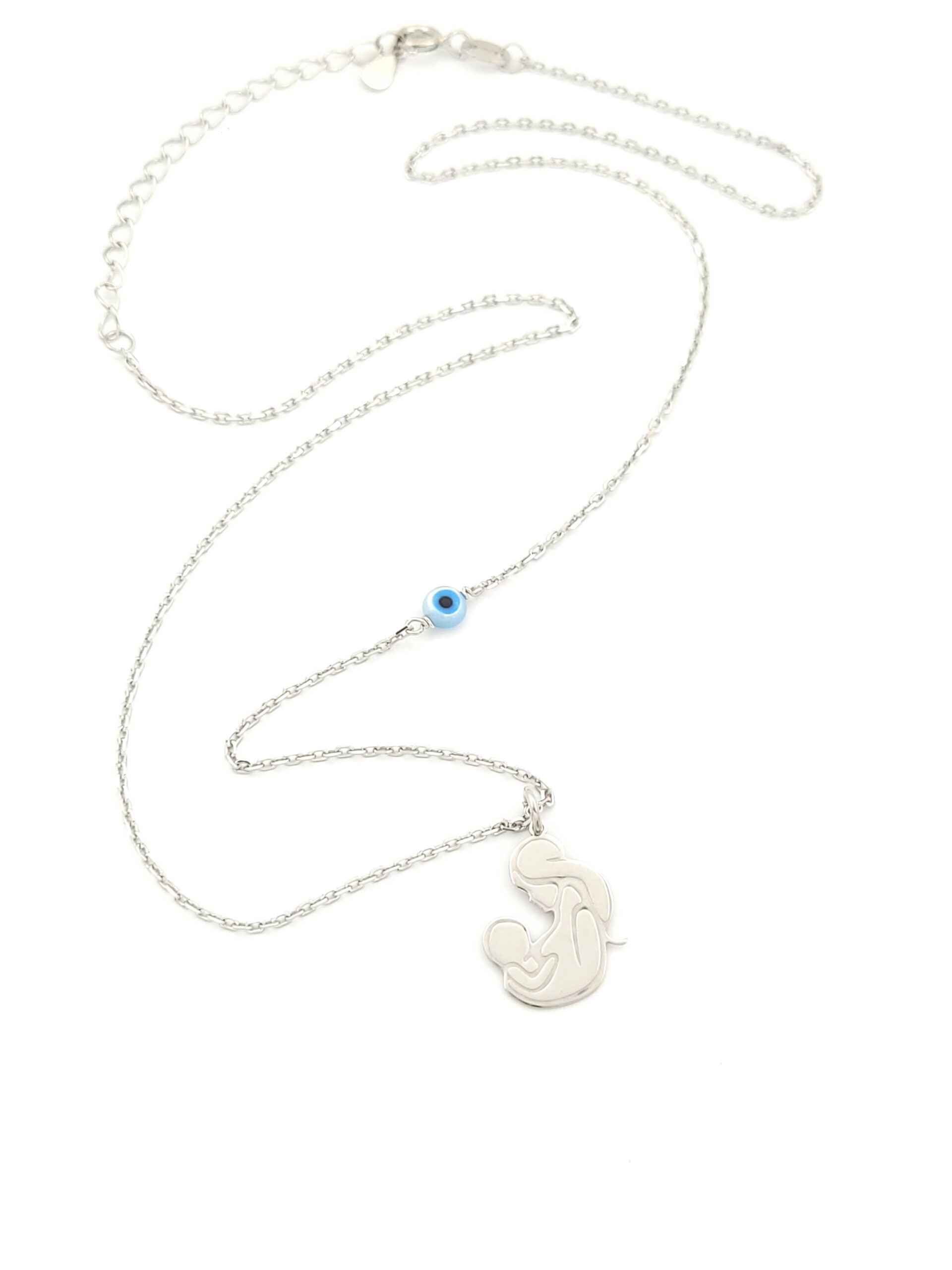 Ασημένιο Γυναικείο Κολιέ, Με Μοτίφ Μαμά Με Παιδάκι Και Ματάκι κωδ.108720