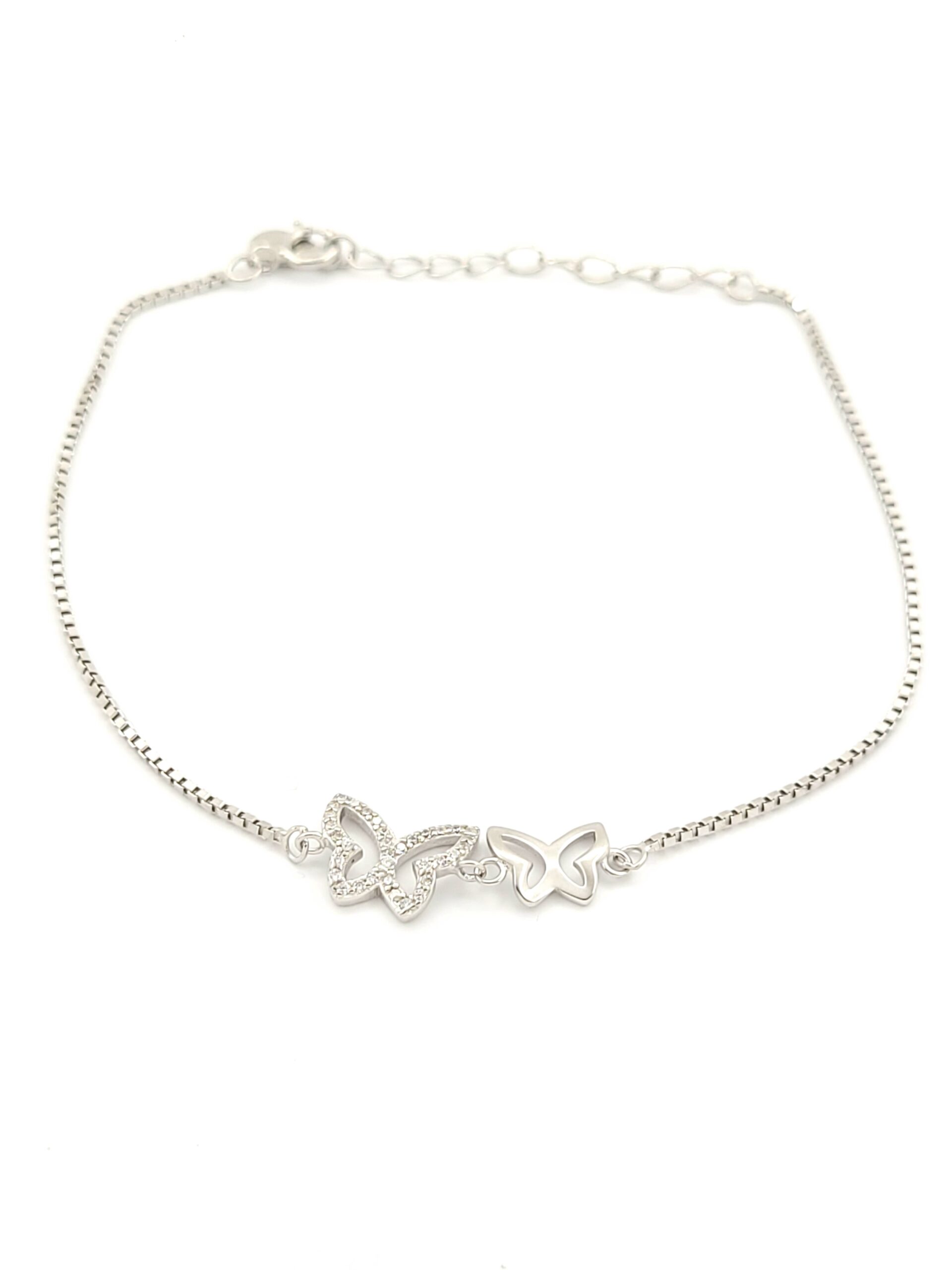 Ασημένιο Γυναικείο Βραχιόλι, Με Πεταλούδες Και Λευκά Ζιργκόν κωδ.108710