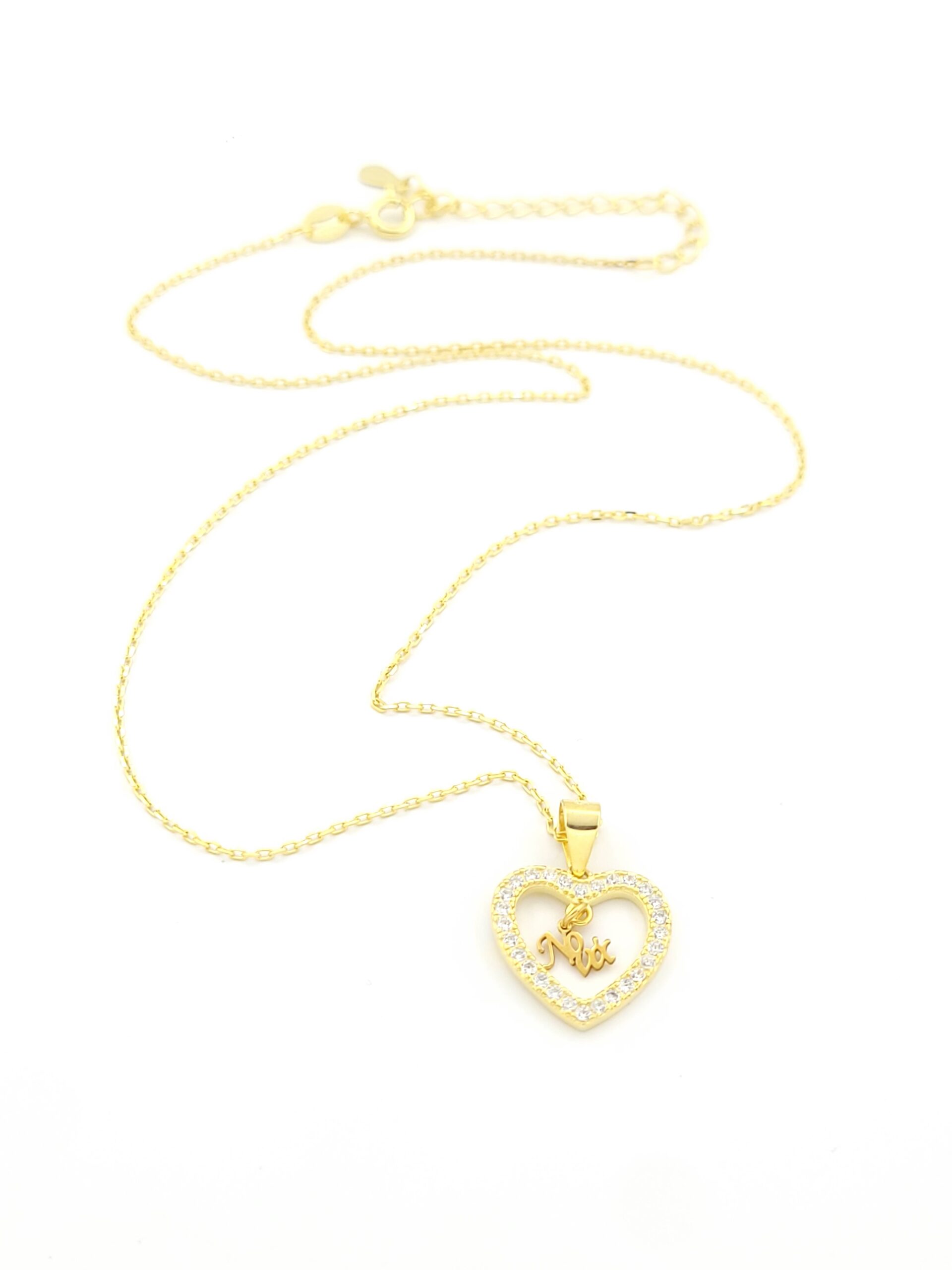 Ασημένιο Επιχρυσωμένο Γυναικείο Κολιέ Καρδιά "Νονά ", Με Λευκά Ζιργκόν κωδ.108712