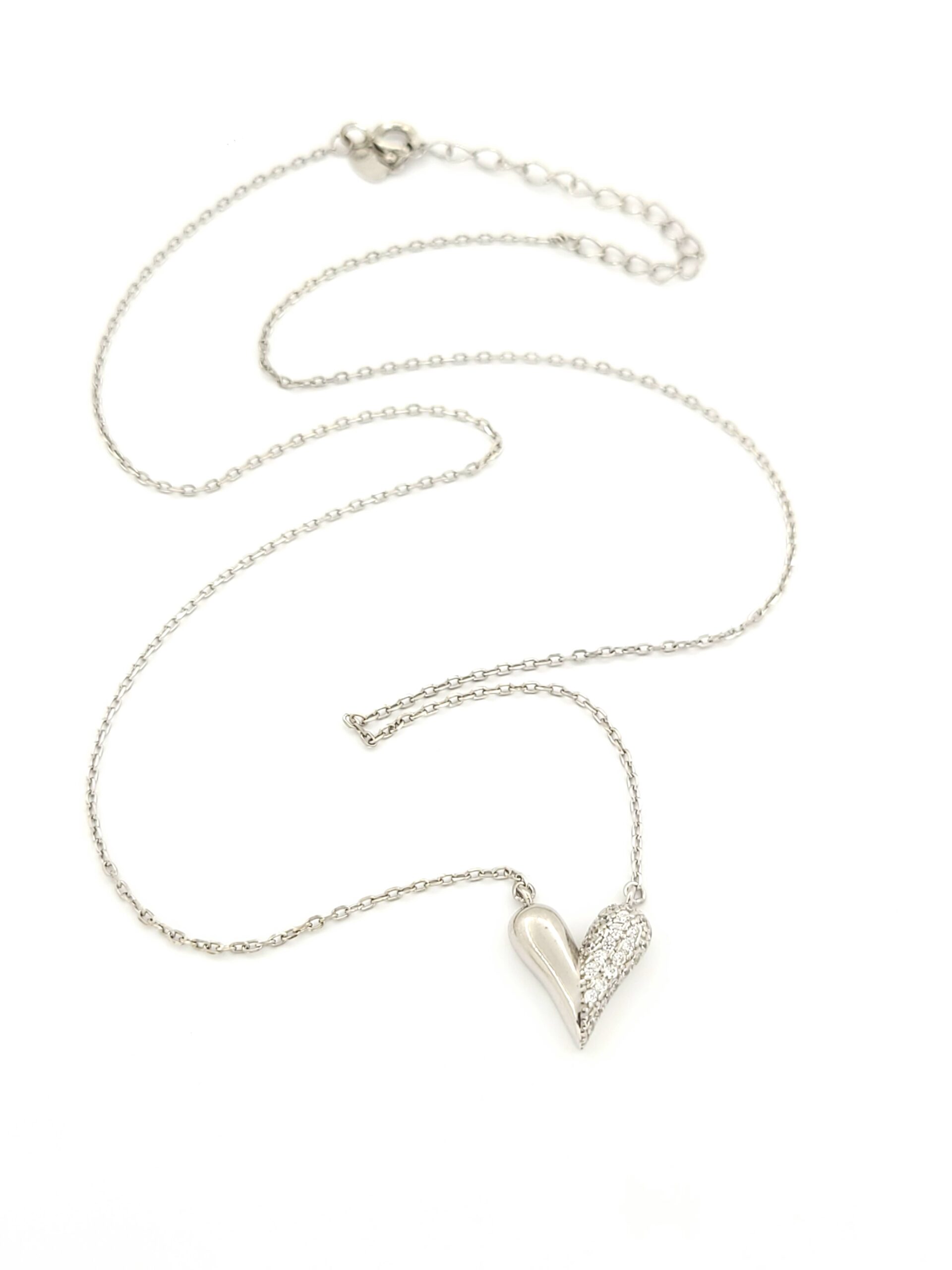 Ασημένιο Γυναικείο Κολιέ Με Καρδιά και Λευκά Ζιργκόν κωδ.04-07-2867