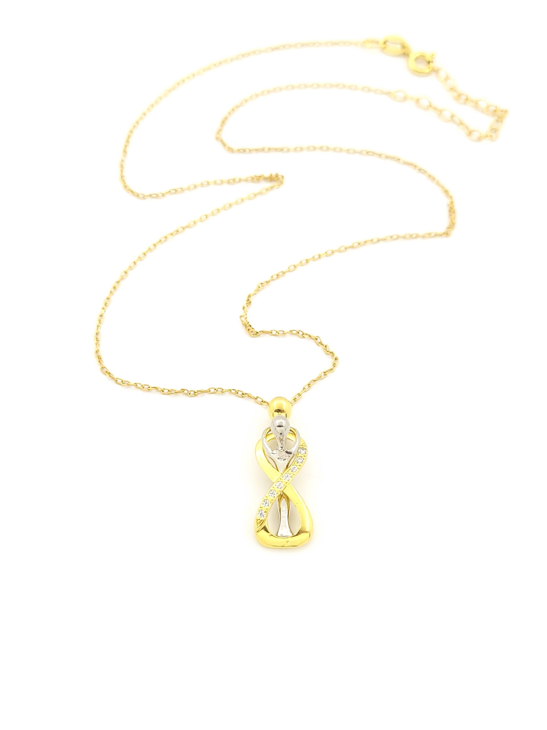 Ασημένιο Δίχρωμο Γυναικείο Κολιέ, Με Ζευγάρι, Άπειρο και Λευκά Ζιργκόν κωδ.04-07-2709