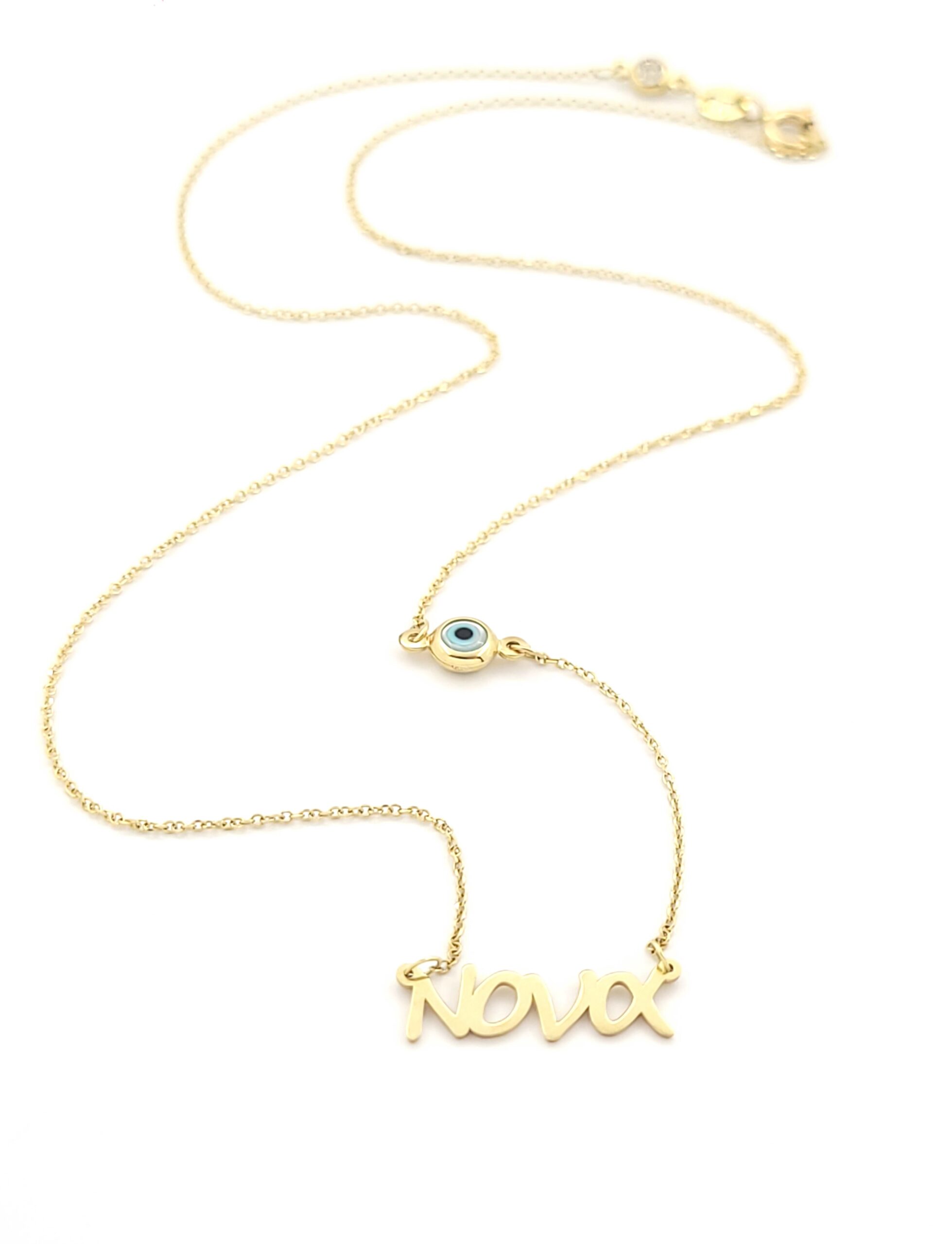 Χρυσό Γυναικείο Κολιέ Κ14, Με Μοτίφ "Νονά" Kαι Ματάκι κωδ.108813