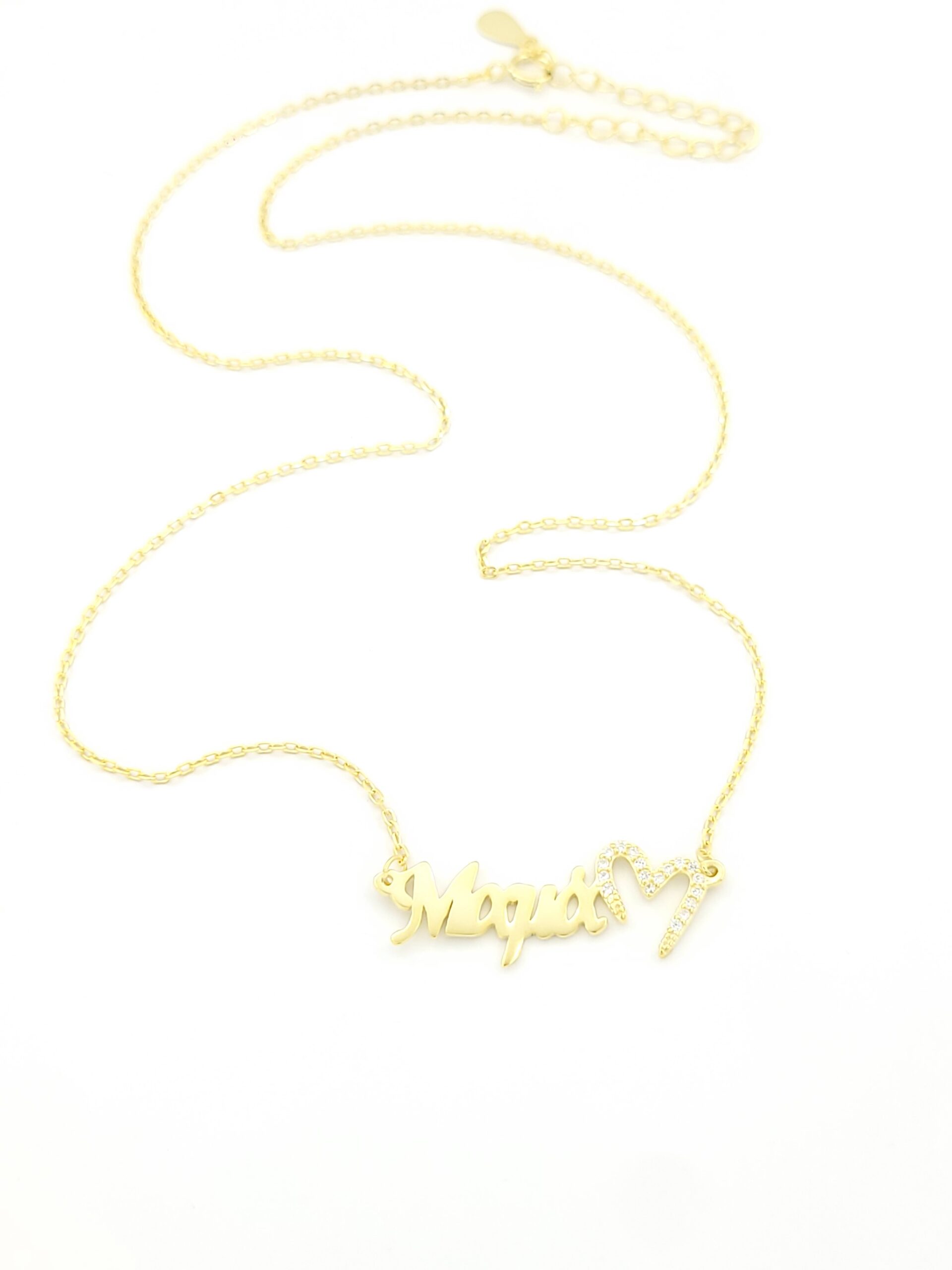 Ασημένιο Επιχρυσωμένο Γυναικείο Κολιέ "Μαμά", Με Καρδιά Και Λευκά Ζιργκόν κωδ.108844