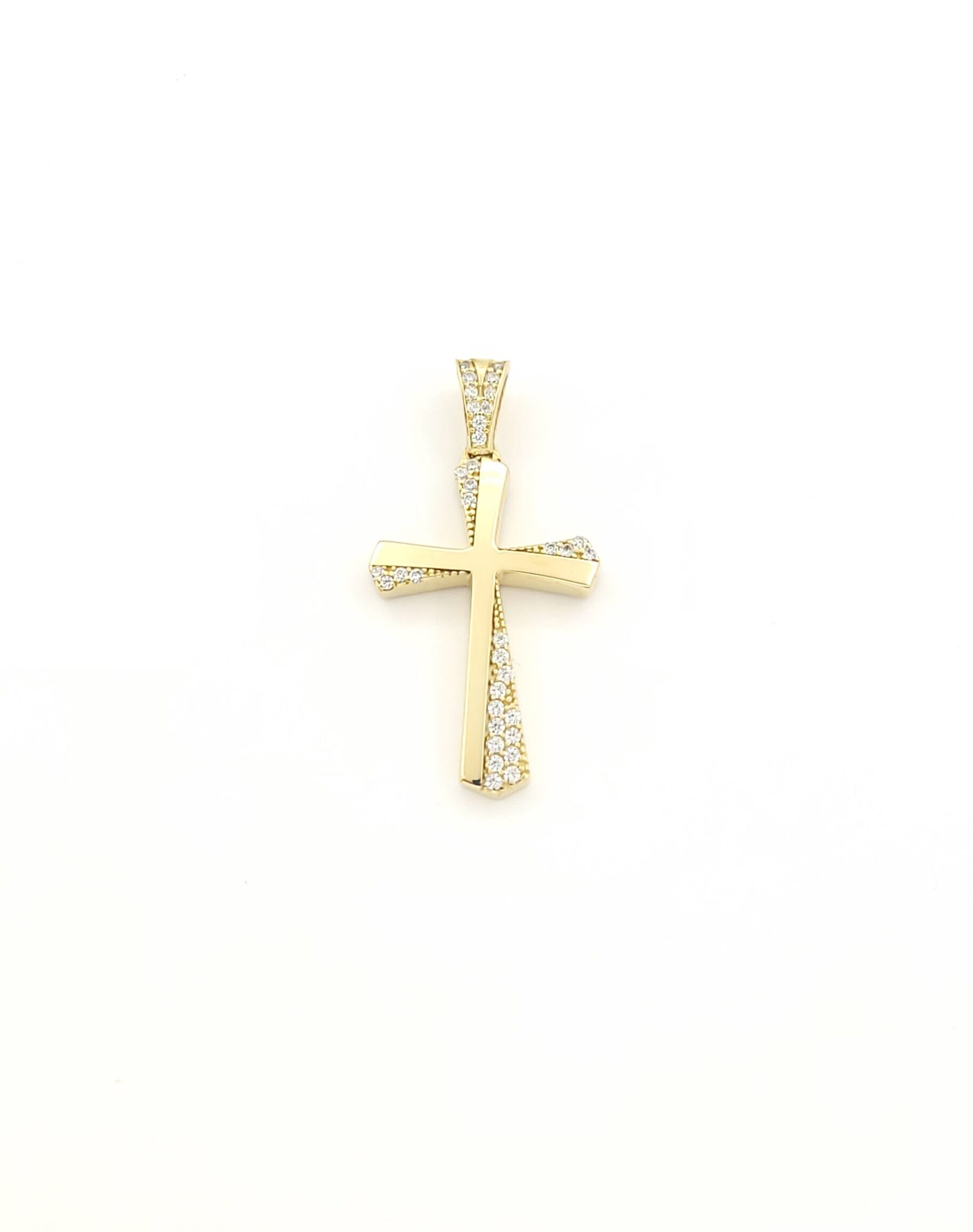 Xρυσός Γυναικείος Σταυρός Κ14 Διπλής Όψης, Ματ-Λουστρέ Με Λευκά Ζιργκόν κωδ.108853