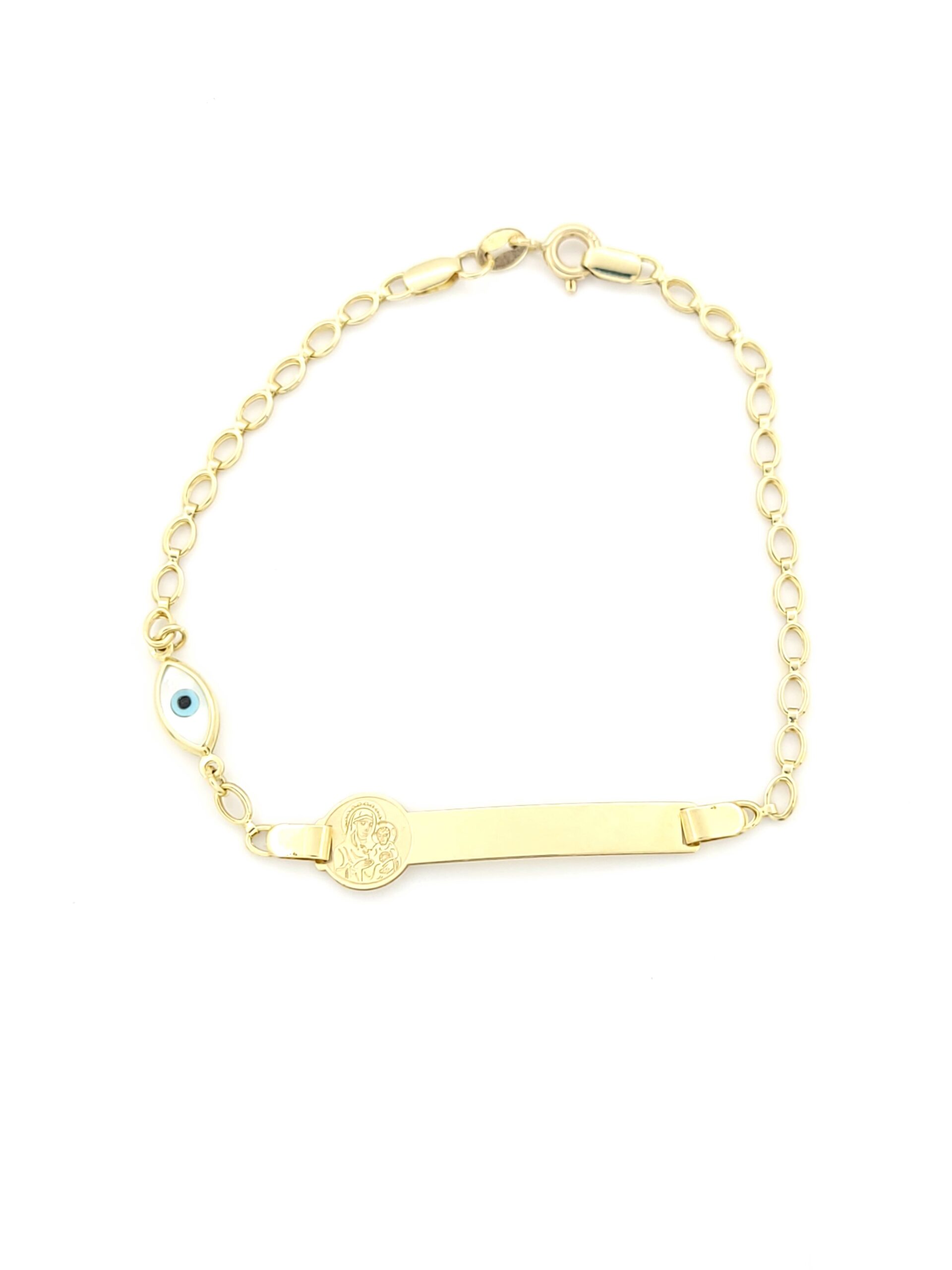 Χρυσό Βραχιόλι-Ταυτότητα Κ9 Με Ματάκι Και Αναπαράσταση της Παναγίας κωδ.108955