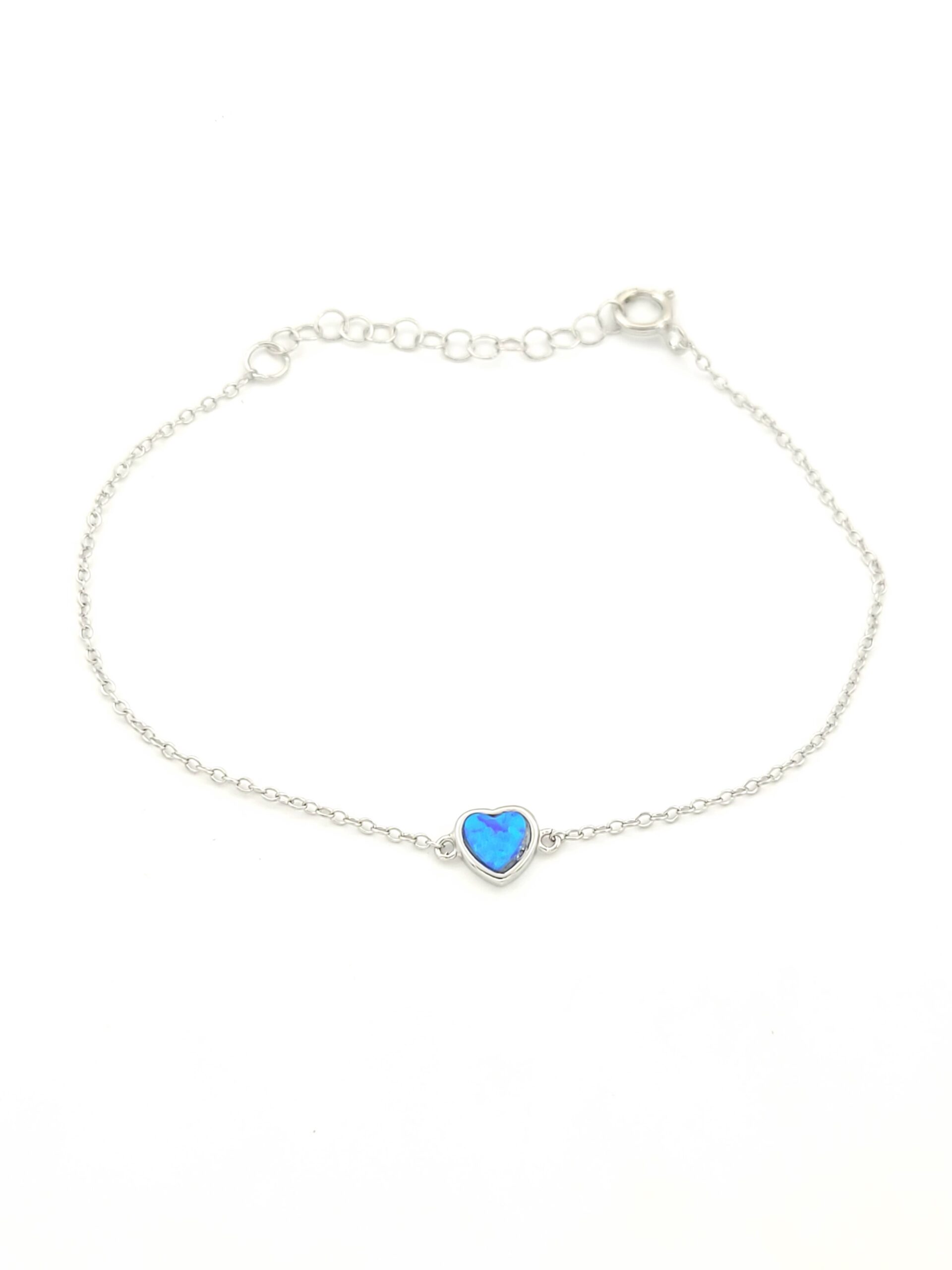 Ασημένιο Γυναικείο Βραχιόλι, Με Καρδιά Και Μπλε Οπάλιο κωδ.04-06-1405