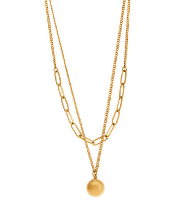 Ατσάλινο Γυναικείο Επιχρυσωμένο Κολιέ Puppis Με Διπλή Αλυσίδα Με Σφαίρα κωδ.PUP21262G