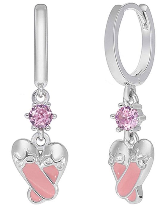 Ασημένια Παιδικά Σκουλαρίκια Κρίκοι Marea, Με Μπαλαρινάκια Με Σμάλτο Και Ροζ Ζιργκόν κωδ.D03001/AT