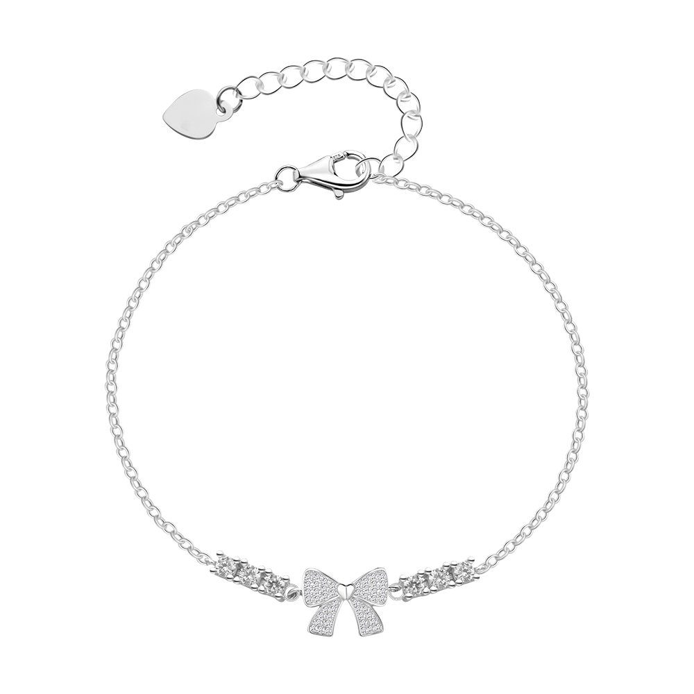 Ασημένιο Γυναικείο Βραχιόλι Της For You Jewels, Με Φιογκάκι Και Λευκά Ζιργκόν κωδ.B22165