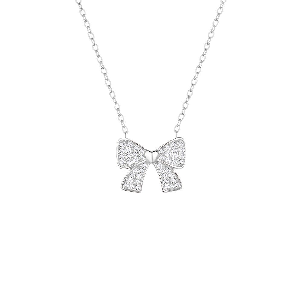 Ασημένιο Γυναικείo Κολιέ της For You Jewels, Με Φιογκάκι και Λευκά Ζιργκόν κωδ.N22163