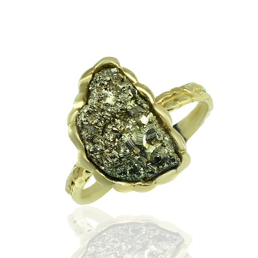 Χειροποίητο Χρυσό Γυναικείο Δαχτυλίδι Κ14 MetronGold Με Σιδηροπυρίτη κωδ.100564