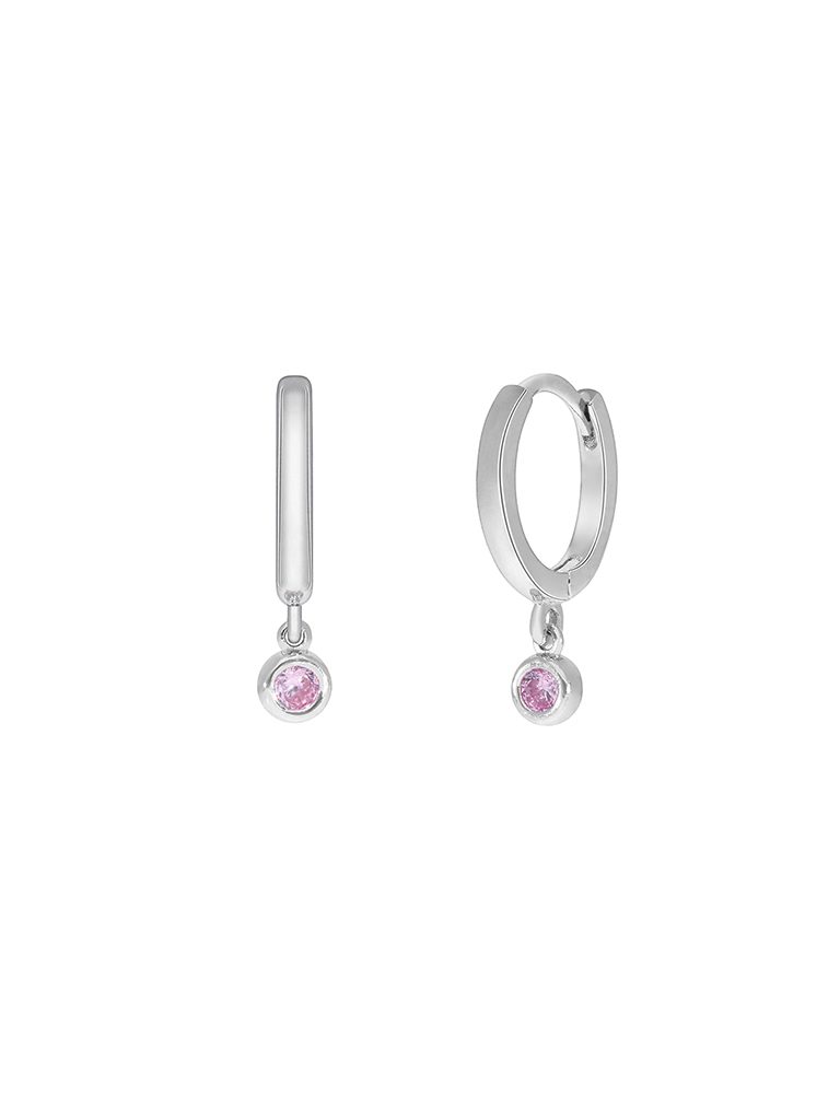 Ασημένια Παιδικά Σκουλαρίκια Κρίκοι Marea, Με Ροζ Ζιργκόν κωδ.D03001/BW