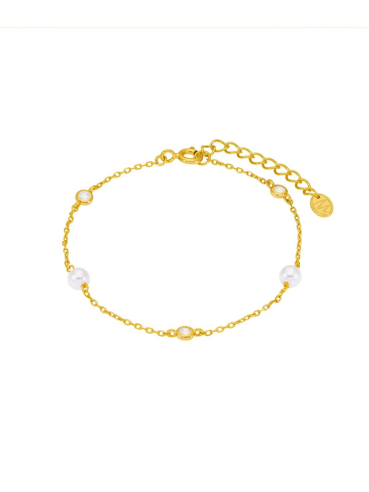 Ασημένιο Επιχρυσωμένο Γυναικείο Βραχιόλι, Με Μαργαριτάρια Και Λευκά Ζιργκόν κωδ.D03303/AJ