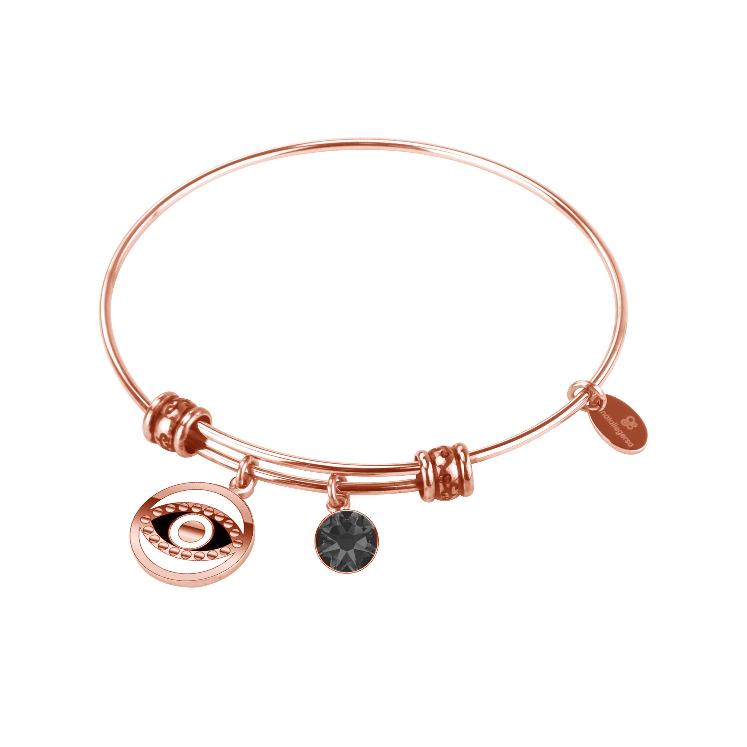 Ατσάλινη Χειροπέδα Βραχιόλι Nataliegersa Με Μαύρο Μάτι Και Γκρι Ζιργκόν κωδ.B0083