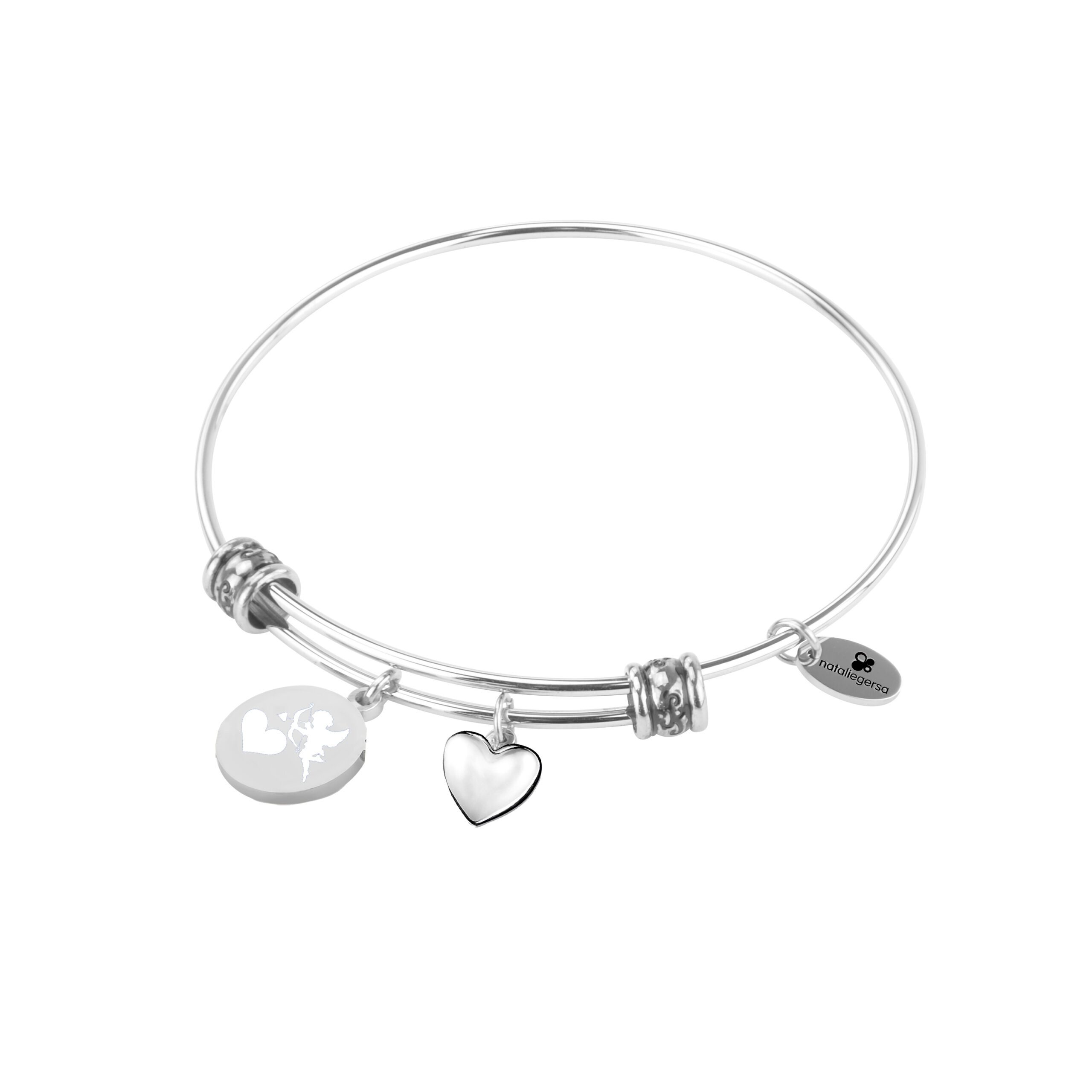 Ατσάλινη Χειροπέδα Βραχιόλι Nataliegersa Με Αγγελάκι Άγιο Βαλεντίνο Και Καρδιά κωδ.B0096