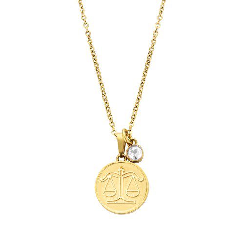 Ατσάλινο Επιχρυσωμένο Κολιέ Natalie Gersa, Με Ζώδιο Ζυγός Και Ζιργκόν κωδ.NG-N0010