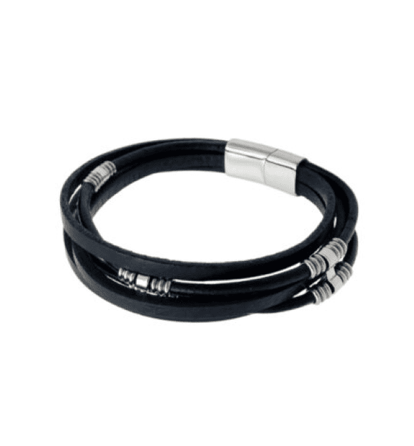 Ανδρικό Βραχιόλι Puppis Μαύρο-Καφέ Δερμάτινο με Κούμπωμα και στοιχεία από Ατσάλι κωδ.PUB36204S