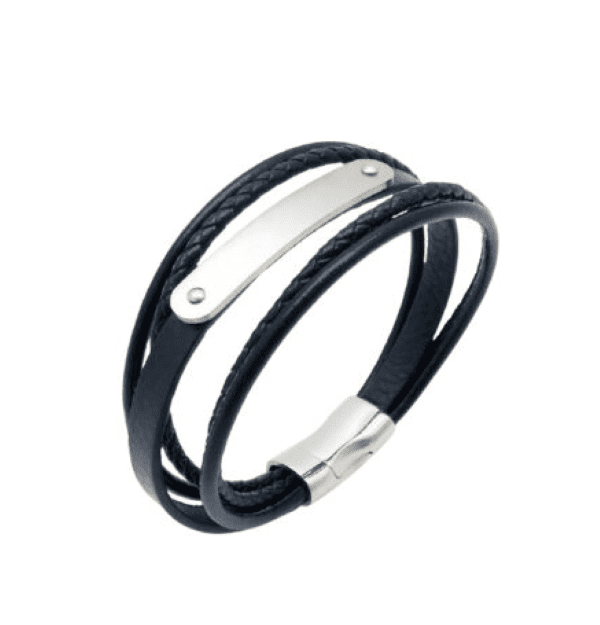 Μαύρο Δερμάτινο Ανδρικό Βραχιόλι-Ταυτότητα Puppis με Κούμπωμα Και Πλακέτα από Ατσάλι κωδ.PUB40193S