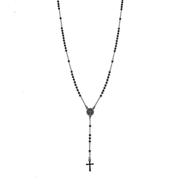 Ανδρικό Ατσάλινο Μαύρο Κολιέ Ροζάριο Puppis, Με Σταυρό Και Κωνσταντινάτο κωδ. PUP37353B