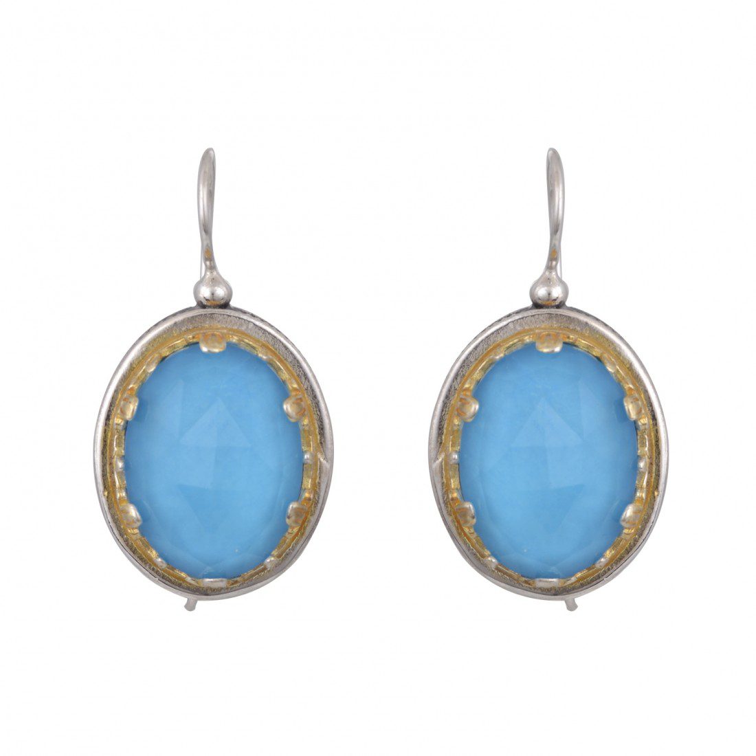 Ασημένια Δίχρωμα Γυναικεία Χειροποίητα Βυζαντινά Κρεμαστά Σκουλαρίκια Οβάλ, Με Τιρκουάζ Πετρά κωδ.102420