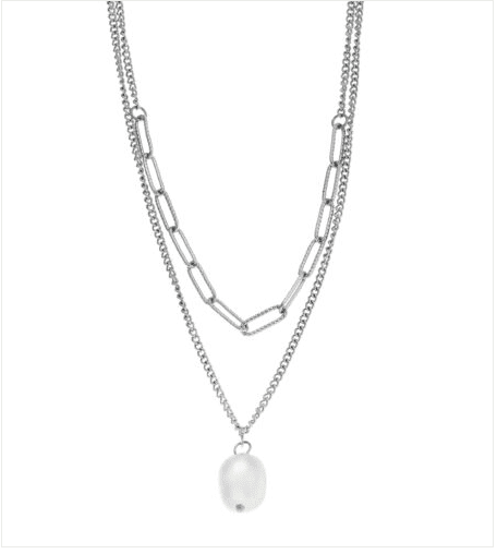 Ατσάλινο Κολιέ Puppis Διπλό με πέρλα κωδ.PUP17736S