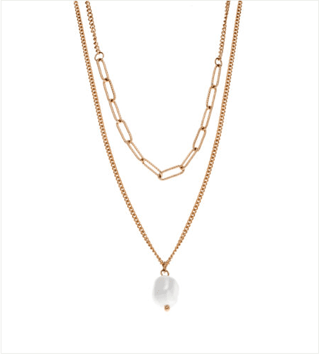 Ατσάλινο Ροζ Gold Κολιέ Puppis Διπλό με πέρλα κωδ.PUP17735R