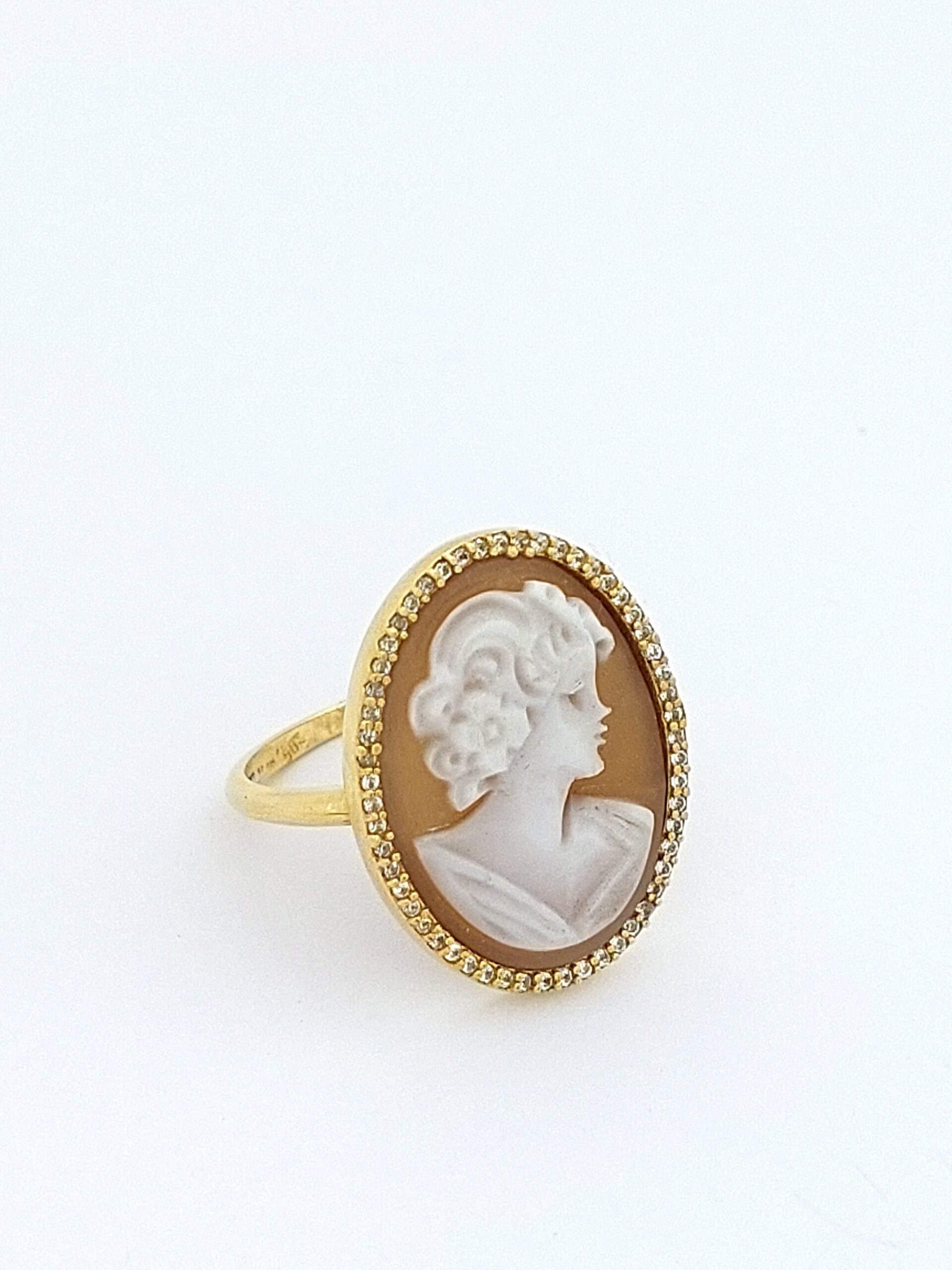 Χρυσό Γυναικείο Δαχτυλίδι Κ14 MetronGold Με Καμέο Και Ζιργκόν κωδ.101261