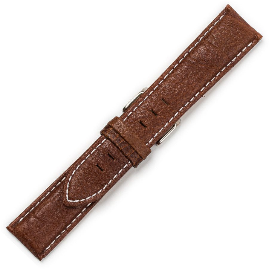 Λουρί Δερμάτινο Σκούρο Καφέ Κροκό,No20 Kostelo με Ασημί Τοκά και Άσπρη Ραφή κωδ.482N20.KA