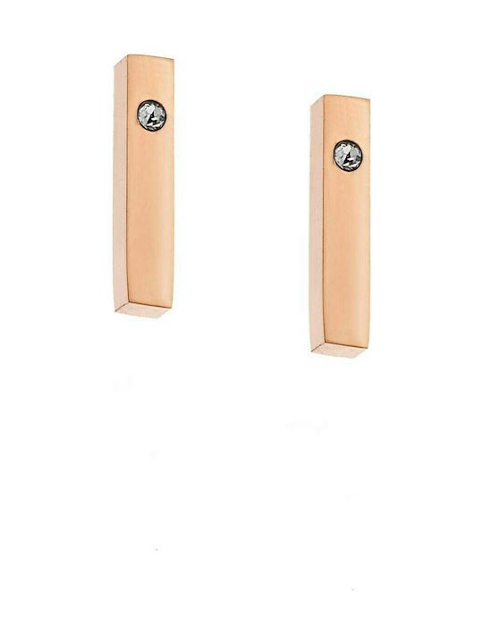 Ατσάλινα Ροζ Gold Γυναικεία Σκουλαρίκια Κρεμαστά Puppis, Με Ζιργκόν κωδ.PUW38548R