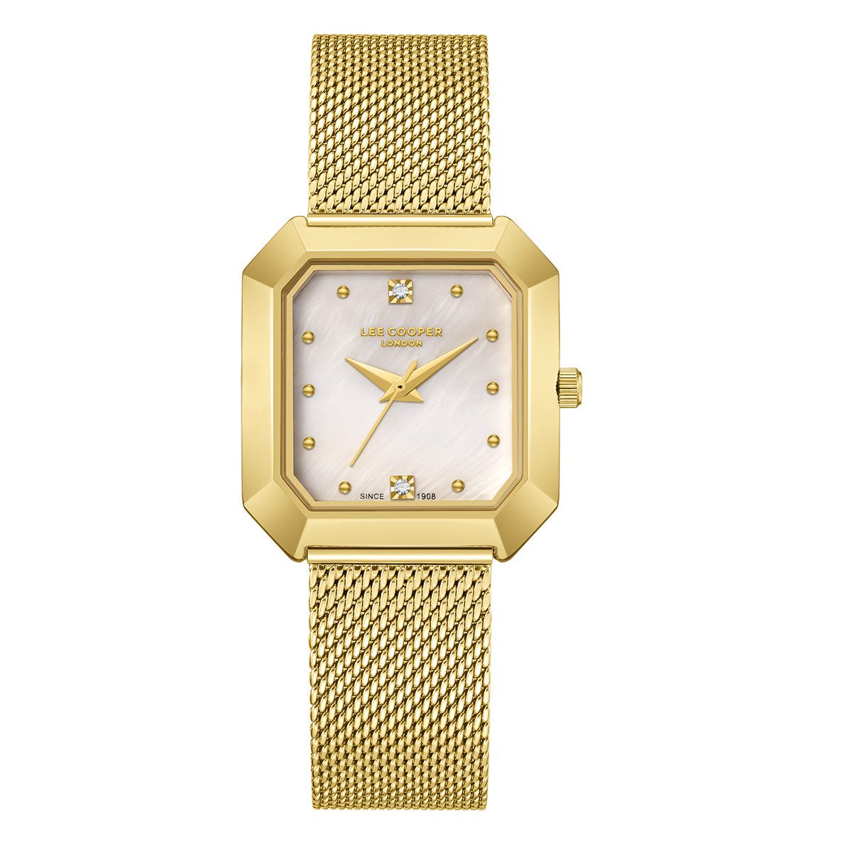 Γυναικείο Ρολόι Lee Cooper Τετράγωνο Mother Of Pearl Gold Stainless Steel Mesh LC08027.120