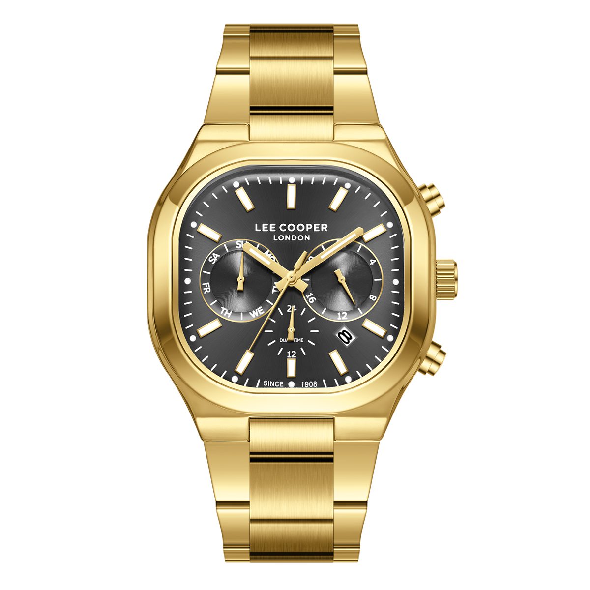 Ανδρικό Ρολόι Lee Cooper Multifunction Square Gold Stainless Steel Bracelet LC08169.160