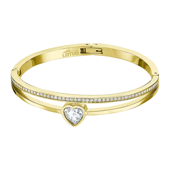 Ατσάλινο Επιχρυσωμένο Γυναικείο Βραχιόλι Lotus Style, Με Λευκά Ζιργκόν Και Καρδιά κωδ.LS2121-2/1