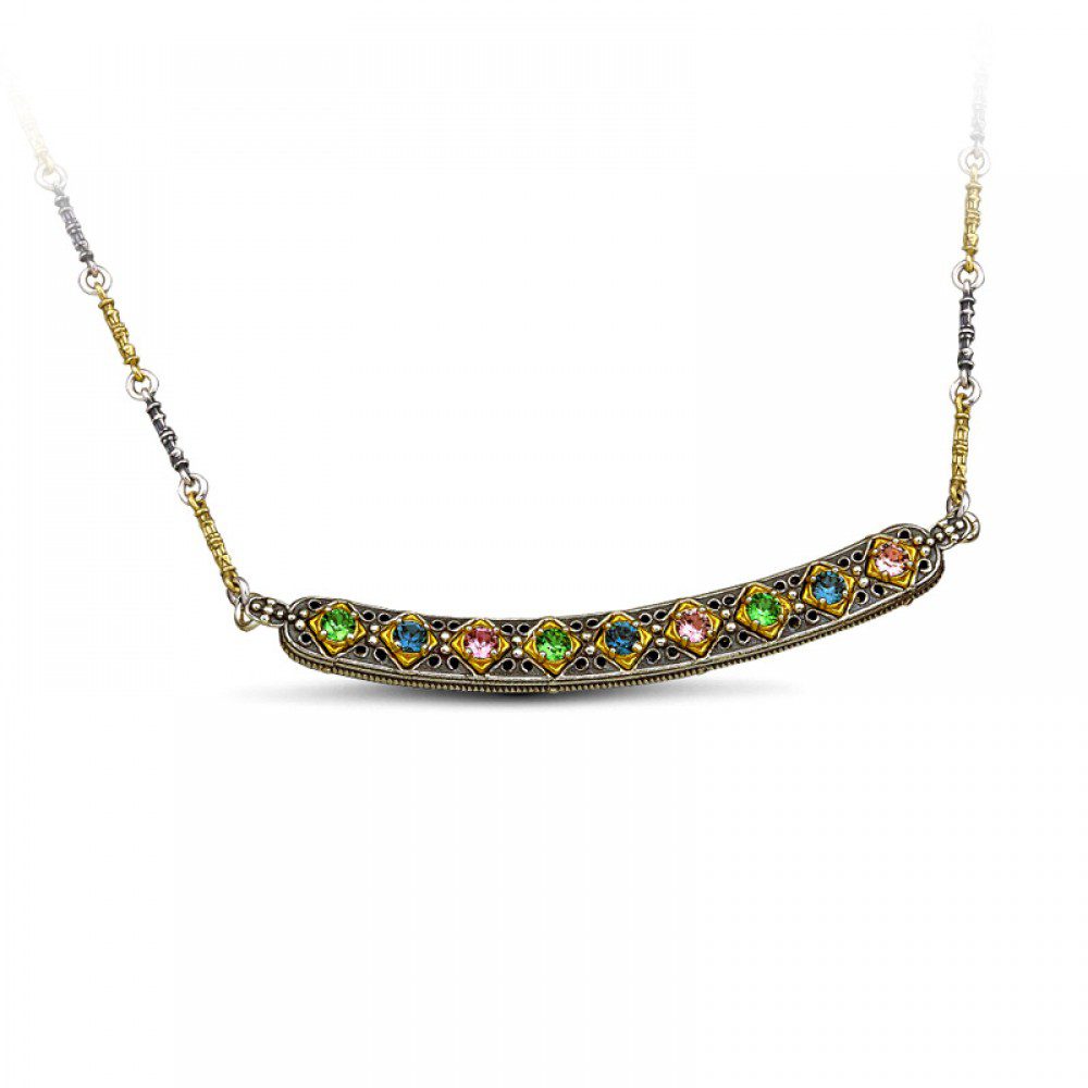 Ασημένιο Γυναικείο Κολιέ Dimitrios-Exclusive Με Διχρωμη Αλυσίδα και Χρωματιστές Πέτρες Swarovski κωδ.M100