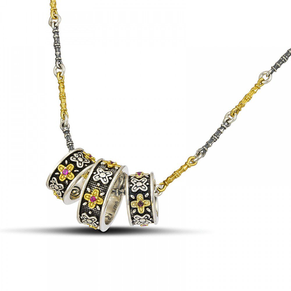 Ασημένιο Δίχρωμο Γυναικείο Κολιέ Dimitrios-Exclusive, Με Δίχρωμη Αλυσίδα, Κρίκους Και Πολύχρωμα Ζιργκόν κωδ.M123