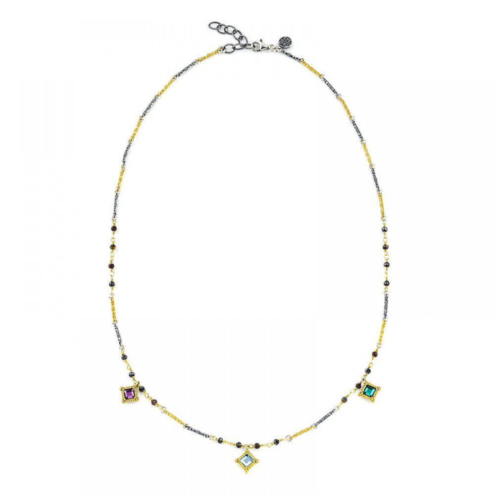 Ασημένιο Τρίχρωμο Γυναικείο Κολιέ Dimitrios-Exclusive Με Τρίχρωμη Αλυσίδα Και Πολύχρωμους Κρυστάλλους κωδ.M135-2