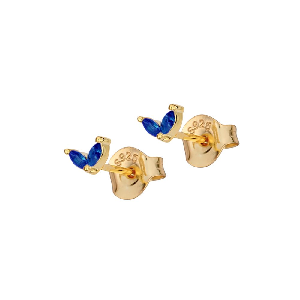 Ασημένια Επιχρυσωμένα Γυναικεία Σκουλαρίκια Καρφωτά, Με Μπλέ Ζιργκόν κωδ.17-3-43-4