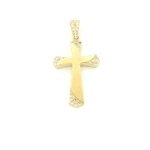 Xρυσός Γυναικείος Σταυρός Κ14 Διπλής Όψης, Ματ-Λουστρέ Με Λευκά Ζιργκόν κωδ.109167