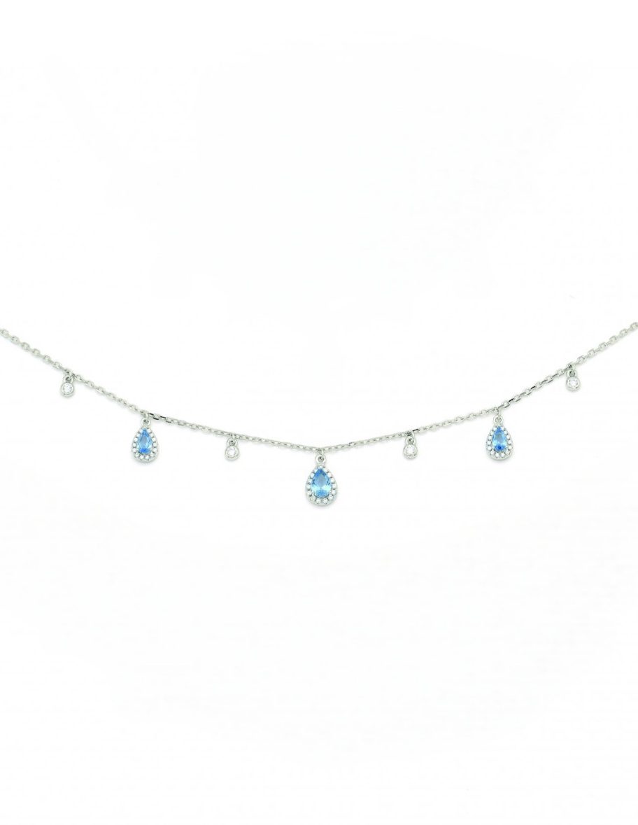 Ασημένιο Γυναικείο Κολιέ Δάκρυ, Με Γαλάζια Και Λευκά Ζιργκόν κωδ.107258