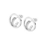 Ατσάλινα Σκουλαρίκια Καρφωτά Στρόγγυλα Lotus Style, Με Λευκά Ζιργκόν κωδ.LS2321-4/1