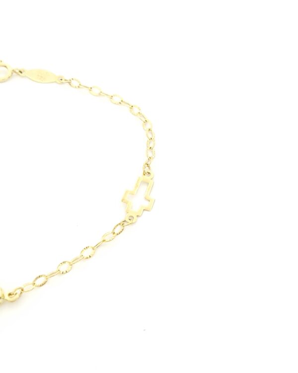 Χρυσό Παιδικό Βραχιόλι Κ9, Με Γαλάζιο Σταυρουδάκι, Με Ροζ Και Γαλάζια Στοιχεία, Με Καρδιές Και Σταυρουδάκι κωδ.109217 - Image 3